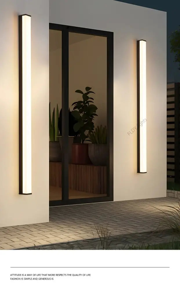 Modern minimalist DecorBites™ waterproof led outdoor wall light with sleek black frames and warm white long strip LED illumination