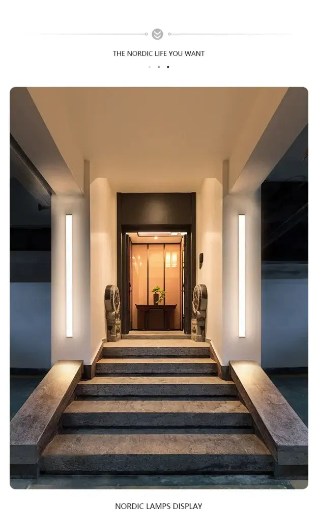 DecorBites™ waterproof led outdoor wall light with modern minimalist long strip led and warm white illumination