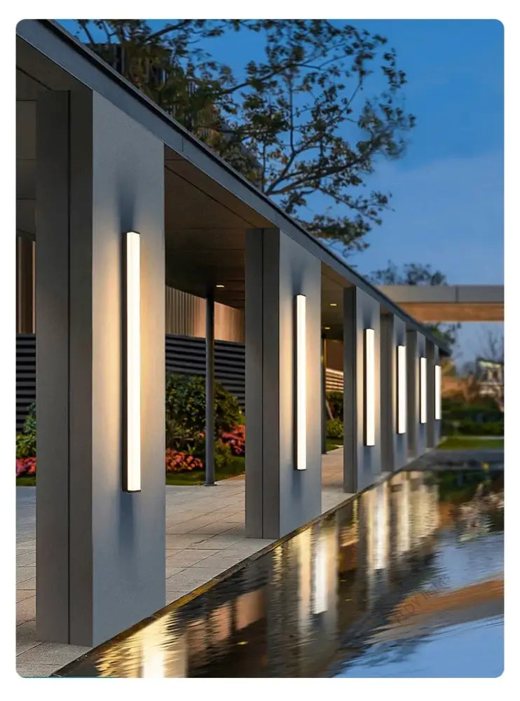 Modern minimalist decorbites™ waterproof led outdoor wall light with sleek rectangular design and warm white long strip led illumination