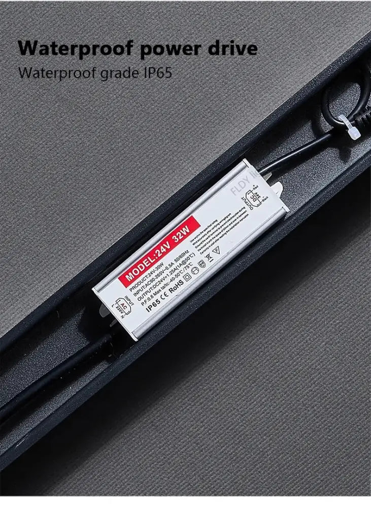Silver rectangular waterproof power drive with black cables for decorbites waterproof led outdoor wall light model 24v 32w