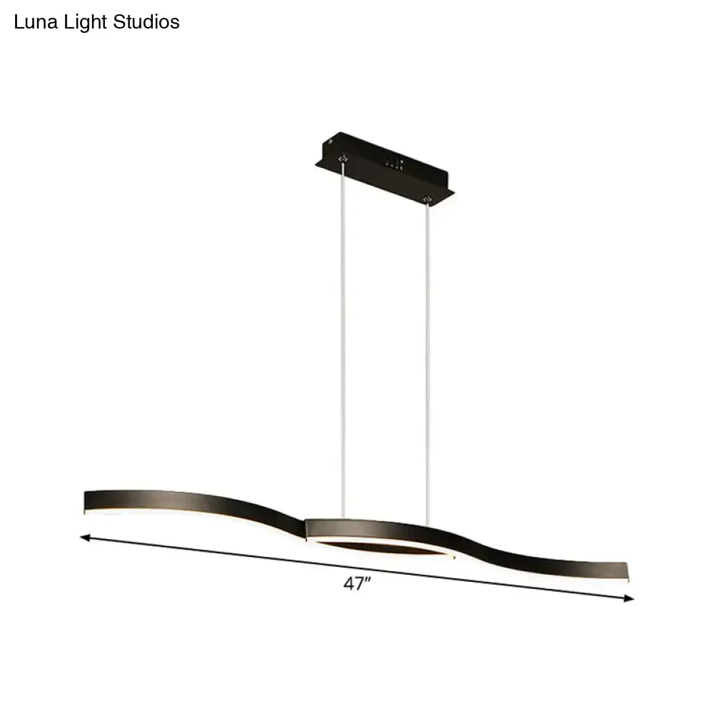 Modern black aluminum waves island lamp pendant light with curved design and integrated led for dining room lighting