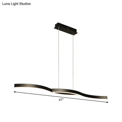 Modern black aluminum waves island lamp pendant light with curved design and integrated led for dining room lighting