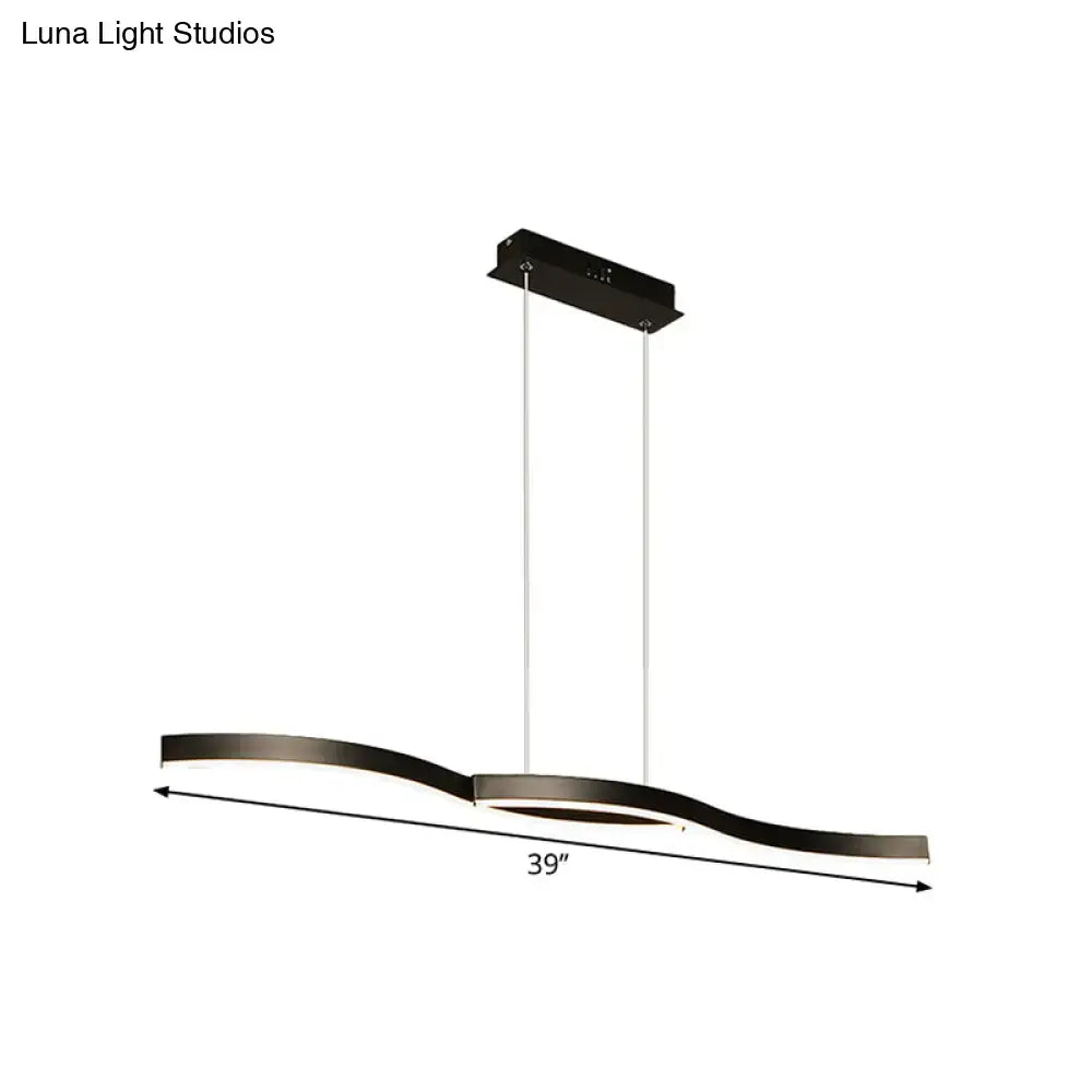 Modern black aluminum waves island lamp pendant light with sleek curved design and integrated led for dining room
