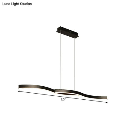 Modern black aluminum waves island lamp pendant light with sleek curved design and integrated led for dining room