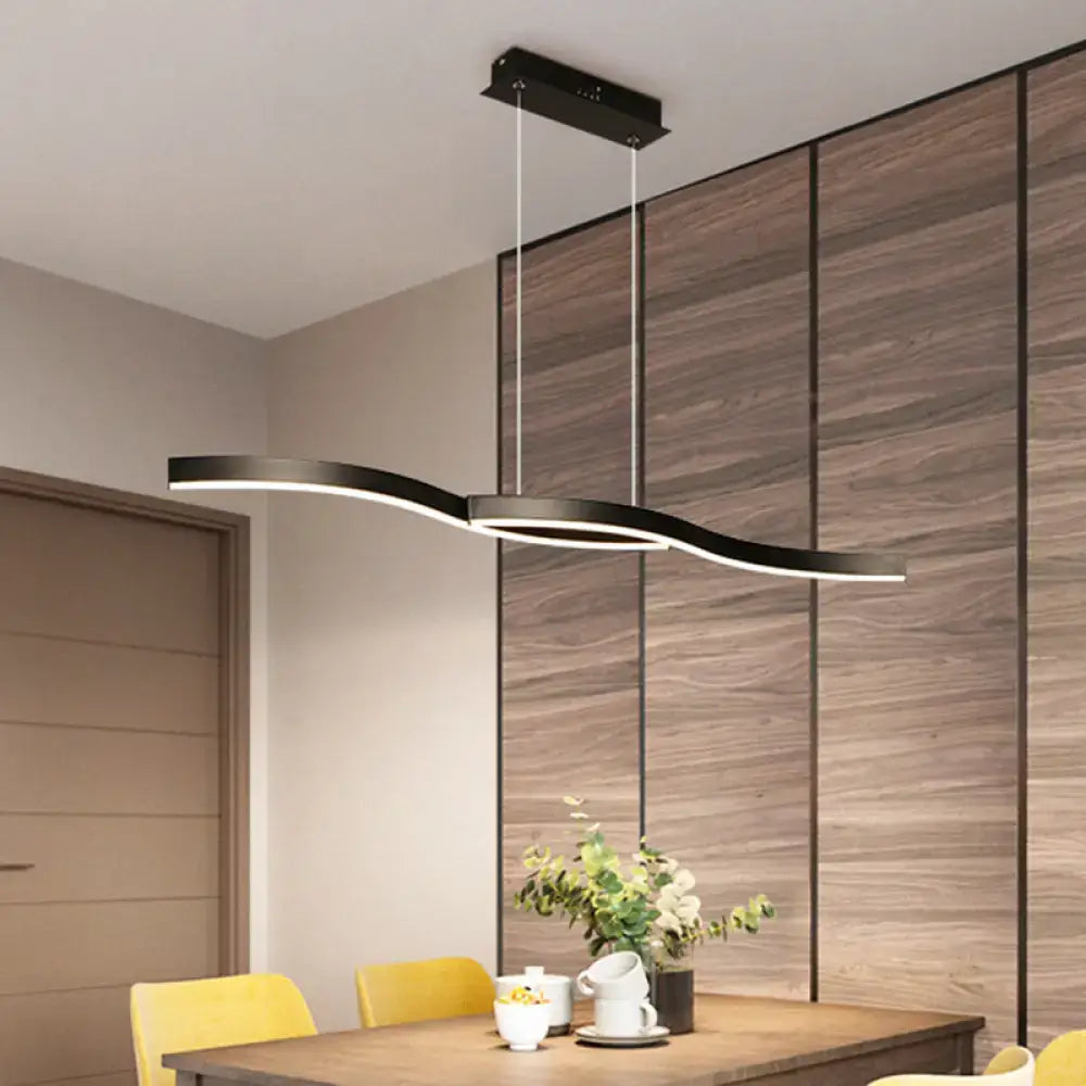 Modern black and white aluminum waves island lamp with sleek wavy design for dining room LED pendant lighting