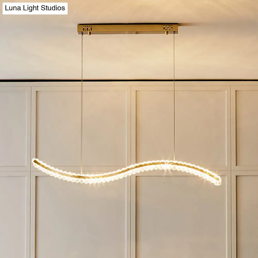 Gold-toned decorbites wavy k9 crystal led pendant lighting with sleek curved design for dining room with remote control
