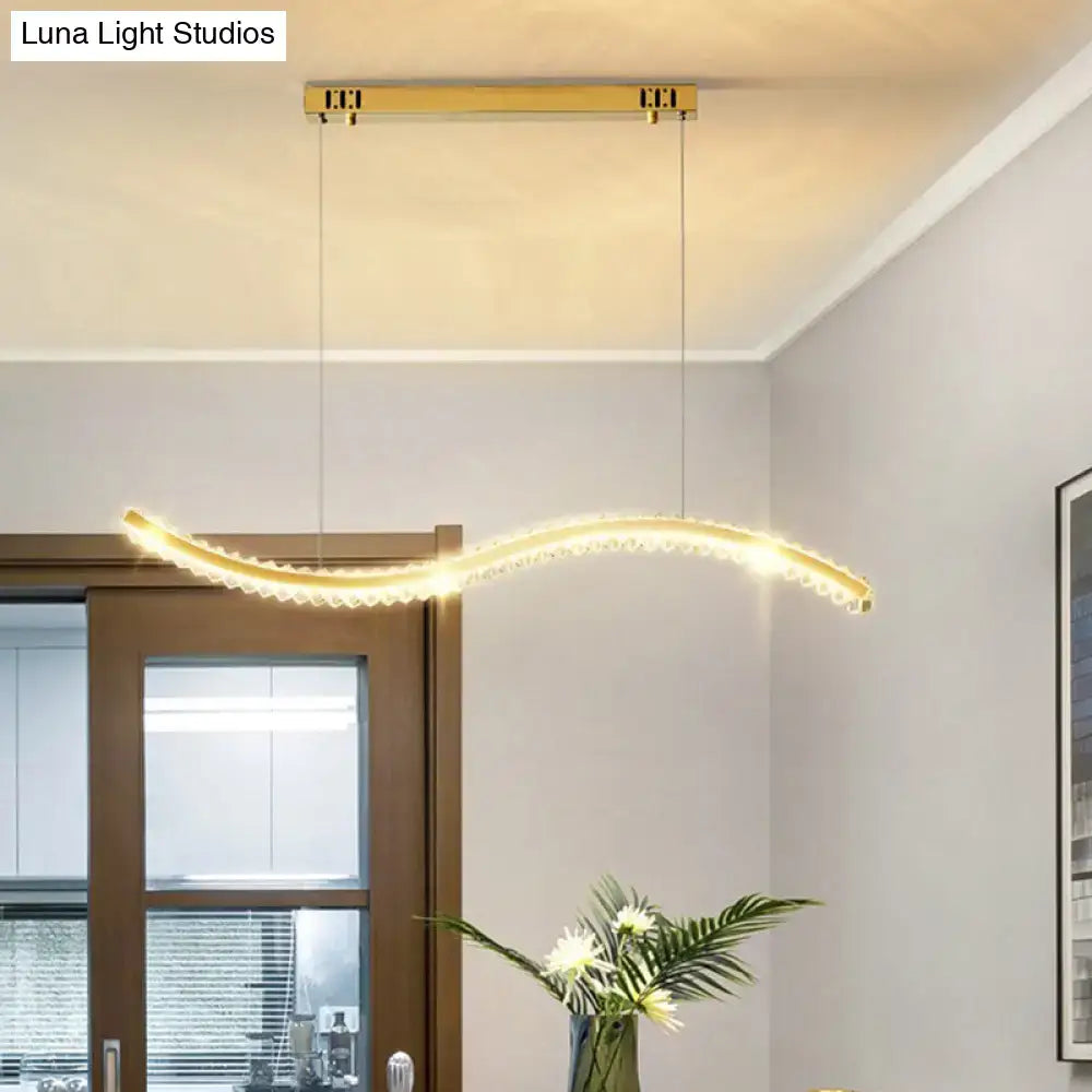 Decorbites wavy k9 crystal led pendant lighting in silver gold with remote control for modern dining room ceiling decor