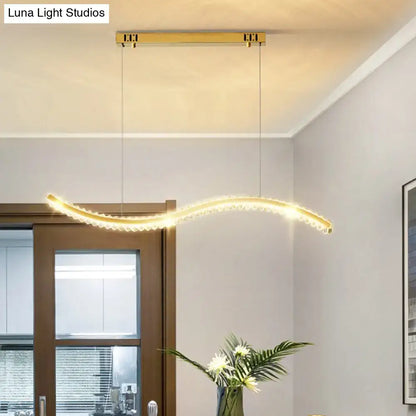 Decorbites wavy k9 crystal led pendant lighting in silver gold with remote control for modern dining room ceiling decor