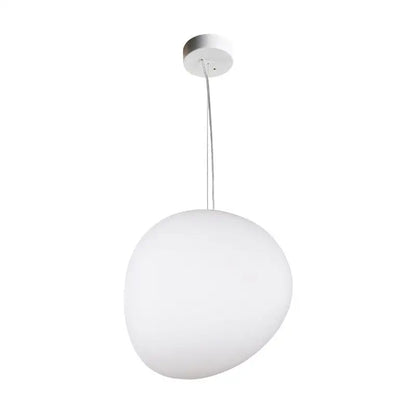 DecorBites white glass oval pendant light with a smooth glass globe and slender metallic chain for ceiling use