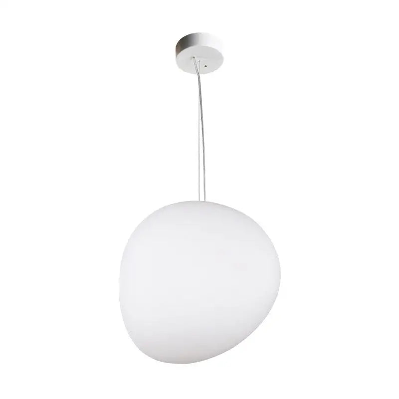DecorBites white glass oval pendant light with a smooth glass globe and slender metallic chain for ceiling use