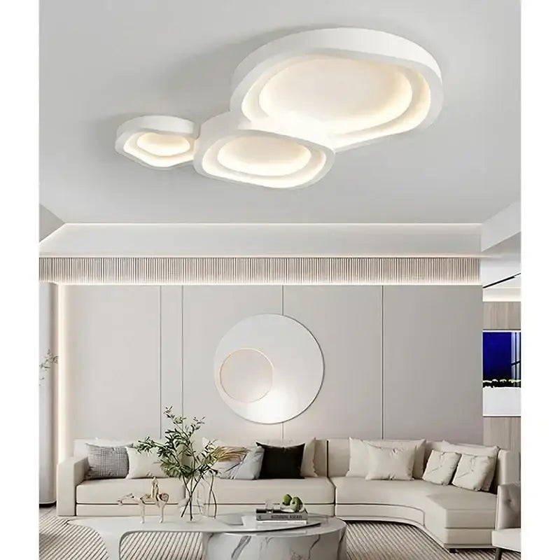 Modern white led ceiling lamp by DecorBites with a layered circular cloud-shaped design for minimalist home decor