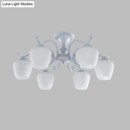 Decorbites™ white opaline glass cone chandelier with six frosted shades and ornate metal arms in countryside style
