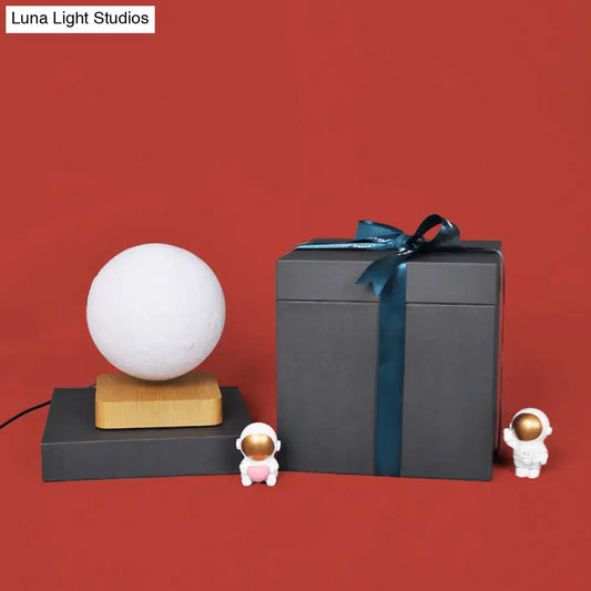 DecorBites white plastic moon LED nightstand lamp with matte finish on wooden base 110v-120v 220v-240v table light