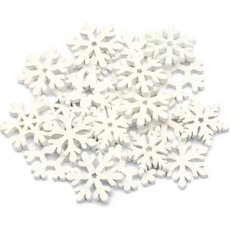 DecorBites white wooden snowflake slices with intricate cut-out patterns for christmas crafts and wooden slice decor