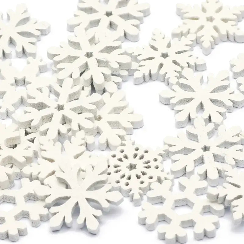 Decorbites white wooden snowflake slices with intricate symmetrical designs for christmas crafts wooden slice decor