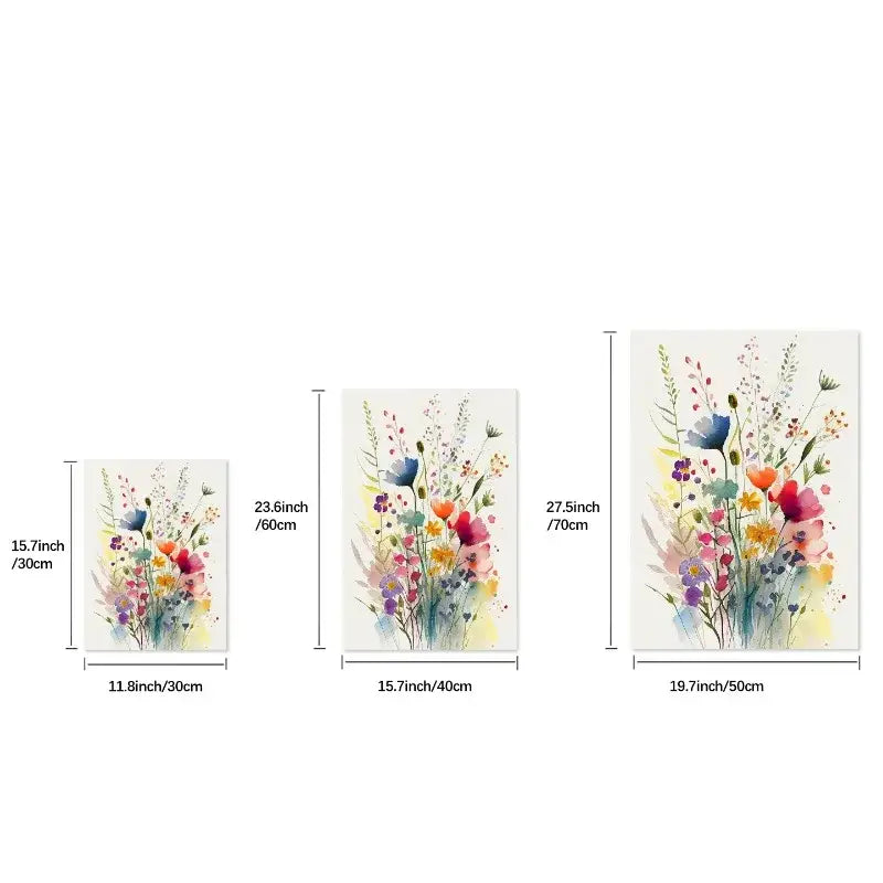 Decorbites™ wildflowers watercolour posters featuring vibrant pink blue orange and purple floral art on canvas wall prints