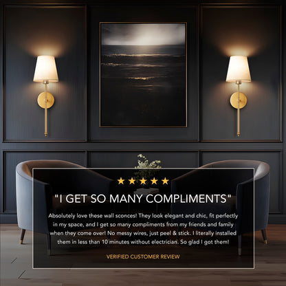 DecorBites™ wireless wall sconces set of 2 in black metal with customer review for stylish wireless wall lighting