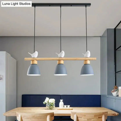 Modern decorbites macaron bowl pendant light with three matte dark blue-gray shades and ceramic birds for e26 e27 sockets