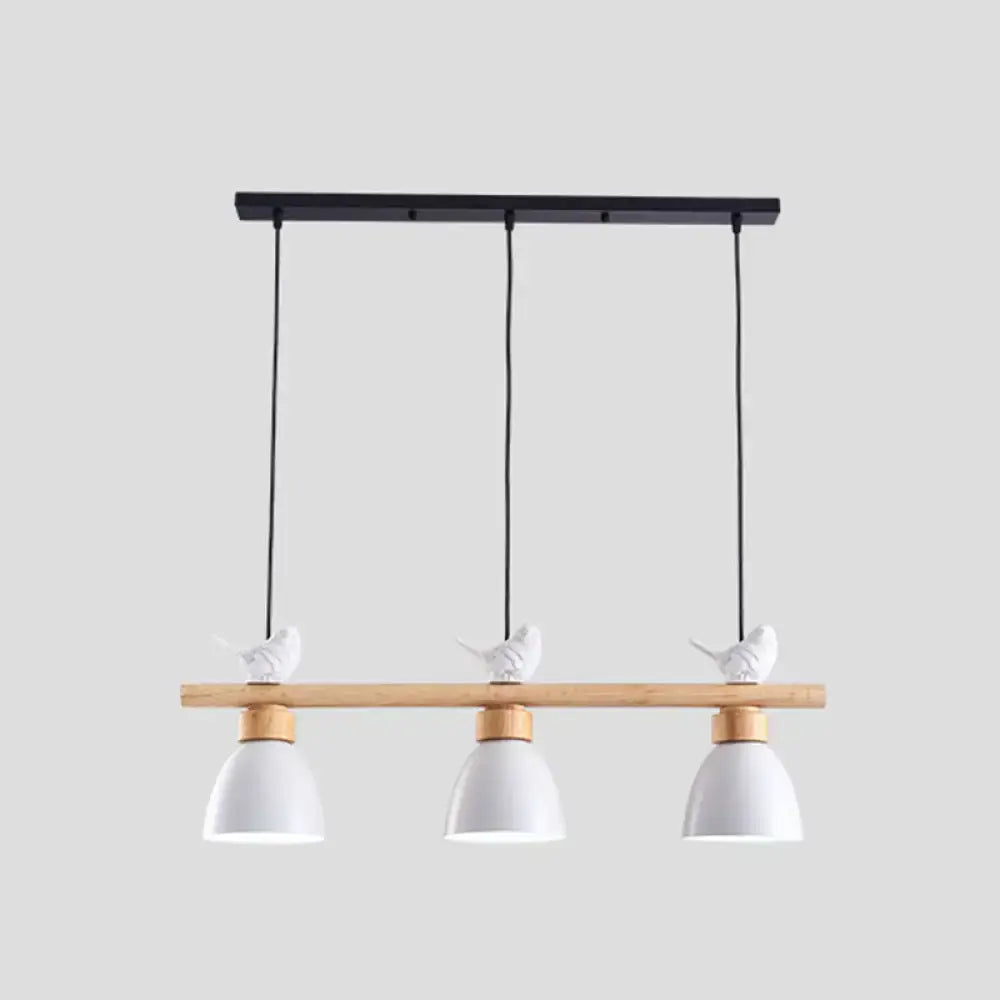 White ceramic bird-themed macaron bowl pendant light with wooden bar and black metal e26 e27 ceiling mount