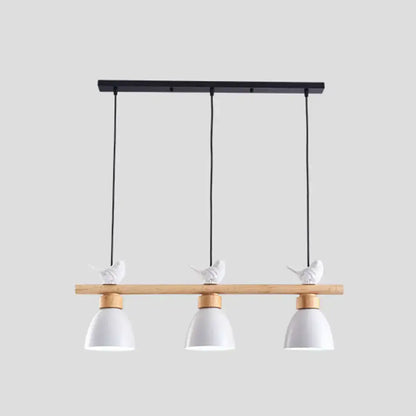 White ceramic bird-themed macaron bowl pendant light with wooden bar and black metal e26 e27 ceiling mount