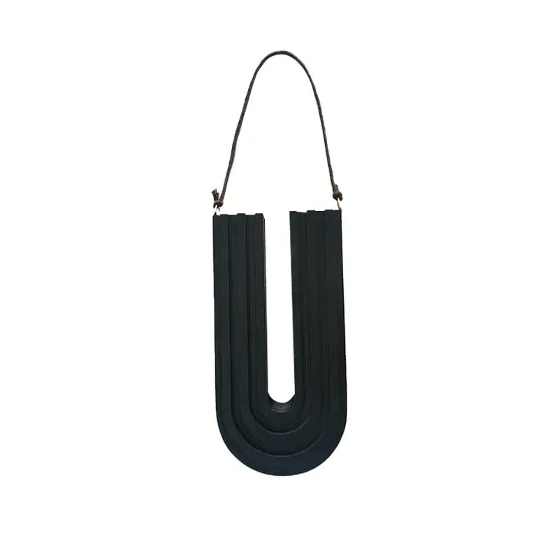 Black u-shaped wooden flower vase wall mount holder with textured layered design and thin rope loop by DecorBites™