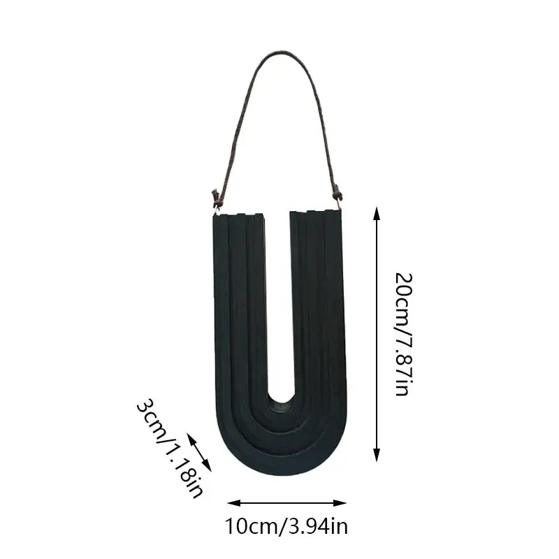 Black u-shaped wooden flower vase wall mount holder with braided cord loop for hanging by DecorBites wooden flower vase