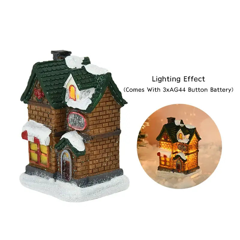 Decorbites wooden led light house christmas decoration with brown brick facade green roof and warm glowing windows
