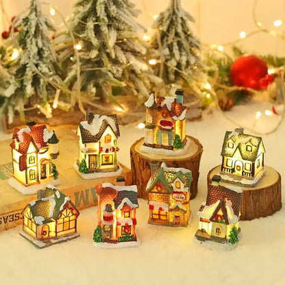 Decorbites™ wooden led light house christmas decorations featuring miniature warm-colored village houses with glowing windows