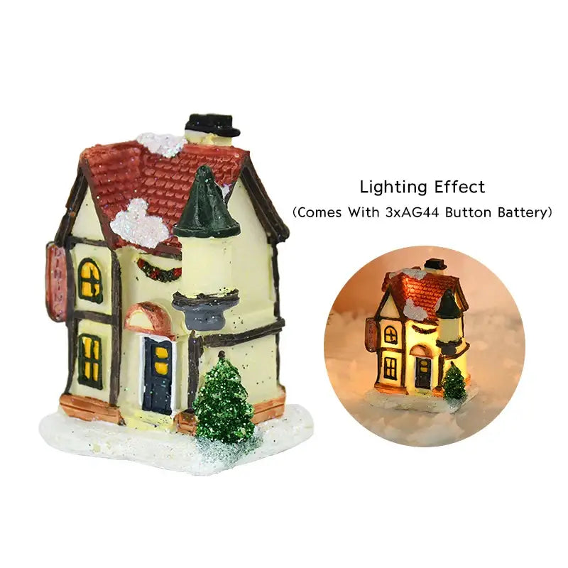DecorBites™ wooden led light house Christmas decoration with red tiled roof cream walls and glowing yellow windows