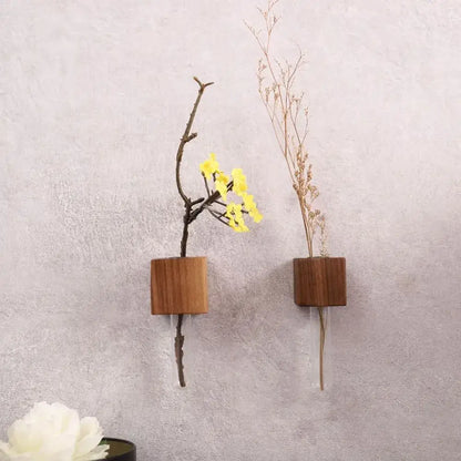 Decorbites wooden magnetic test tube vase set of two minimalist wooden wall-mounted tube vases with dried florals