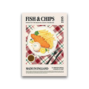 Decorbites™ world cuisine canvas wall art featuring a golden fried fish fillet with fries in a vibrant world cuisine canvas painting