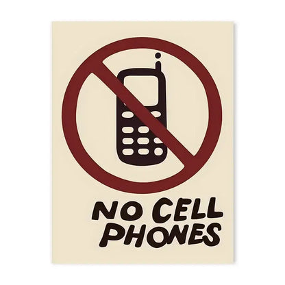 Beige no cell phones y2k rock style canvas poster featuring a red prohibition symbol over a black flip phone illustration