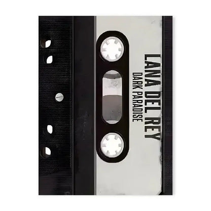 Black and silver cassette tape with lana del rey dark paradise label featured in y2k rock style canvas poster decorbites