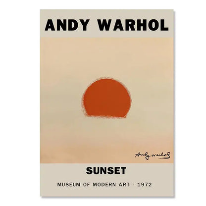 Decorbites yayoi kusama inspired floral canvas art featuring bold orange sun and minimalist black text wall art