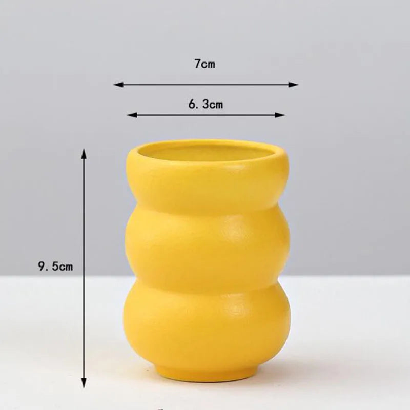 DecorBites™ yellow porcelain flower vase with segmented bumpy design for elegant home decor display