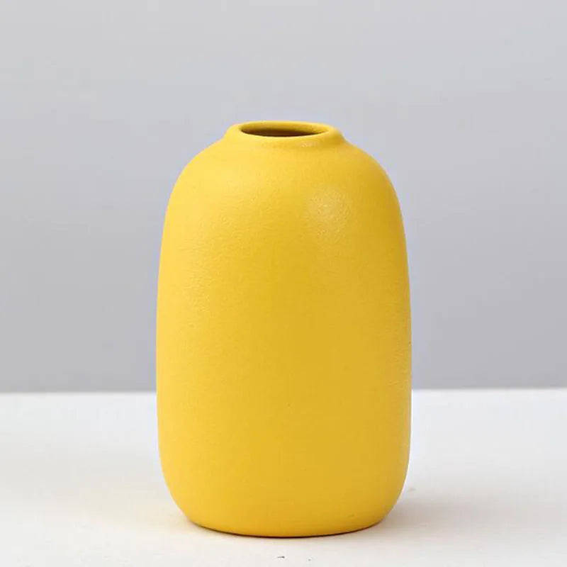 Decorbites™ smooth matte yellow porcelain flower vase with rounded body for elegant home decor display