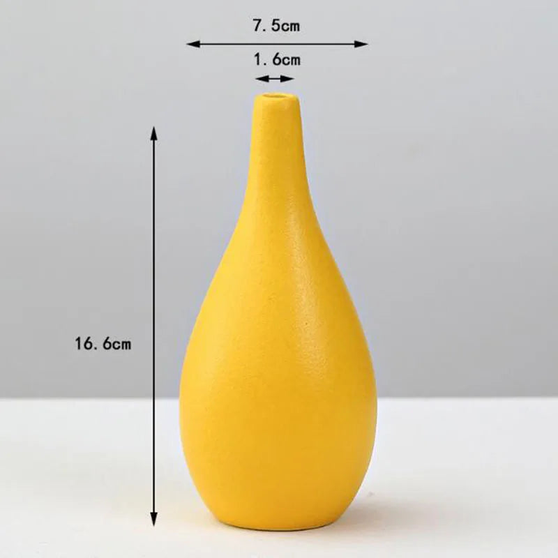 A sleek matte yellow porcelain flower vase with a slender neck and rounded body for home decor by DecorBites™