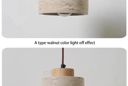 Decorbites yellow stone led pendant chandelier with textured concrete stone led pendant and wooden base