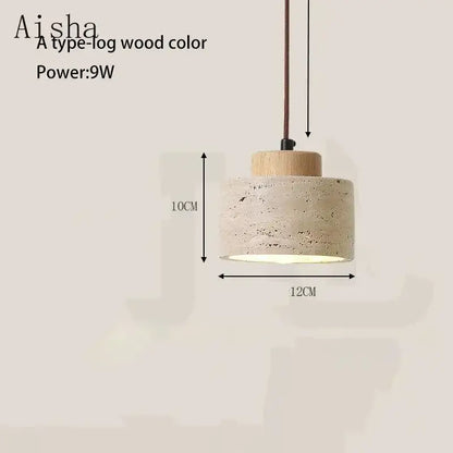 Decorbites yellow stone led pendant chandelier with aisha concrete cylindrical shade and wood-colored top stone led pendant
