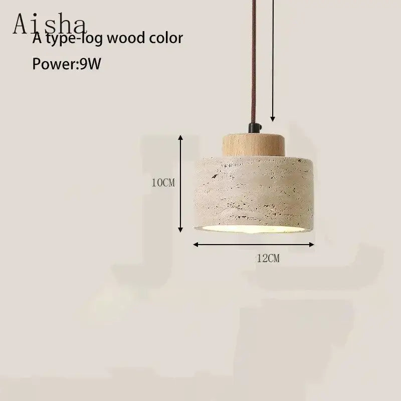 Decorbites yellow stone led pendant chandelier with aisha concrete cylindrical shade and wood-colored top stone led pendant