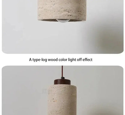 Decorbites yellow stone led pendant chandelier with concrete beige stone led pendant and dark wood top cap