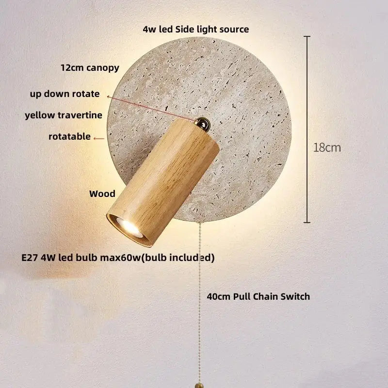 Modern yellow travertine wall sconce with cylindrical wooden design and adjustable 4w led light for bedroom decorbites yellow travertine
