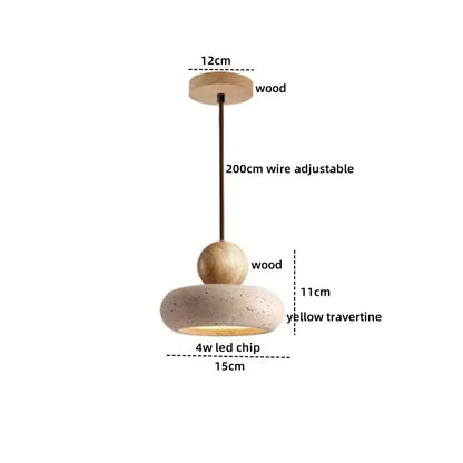 DecorBites yellow travertine pendant light with wooden ceiling mount and adjustable wire stone pendant for kitchen island