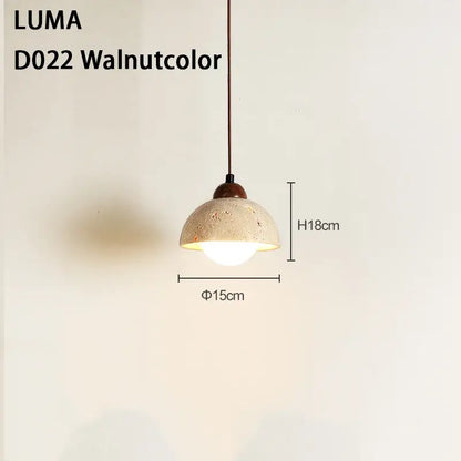 Decorbites yellow travertine pendant light with walnut-colored luma d022 stone pendant and brass hardware for kitchen island