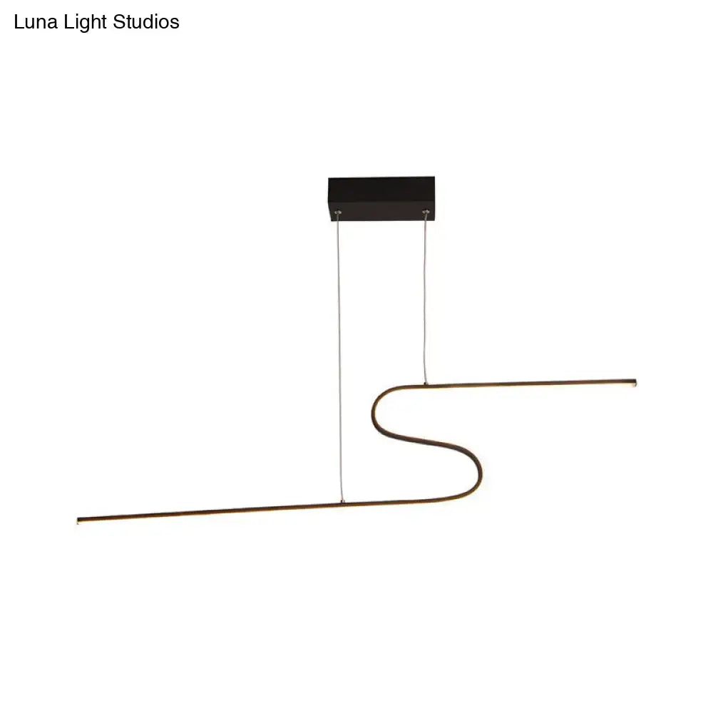 Modern black metallic pendant linear island light by DecorBites with sleek curved warm white led strip for dining room and kitchen