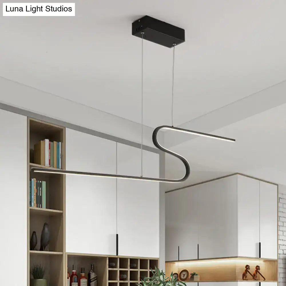 Modern black decorbites z-shaped linear island light with warm white led and sleek curved strip for kitchen and dining room
