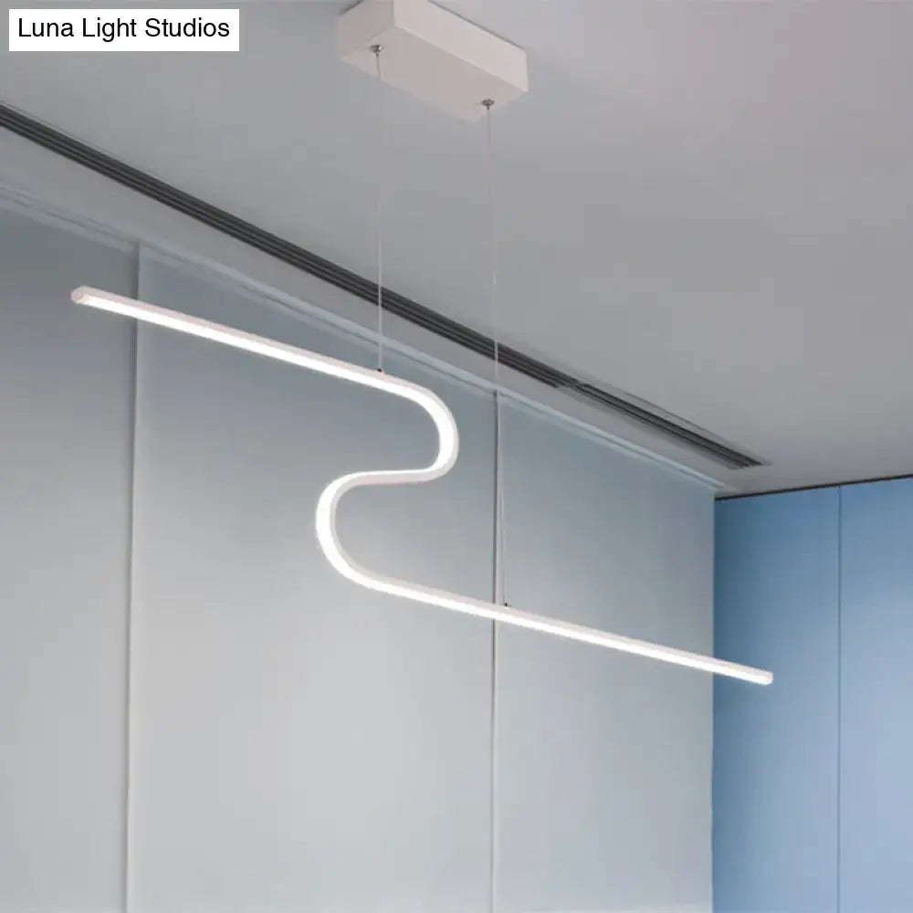 A sleek white DecorBites™ Z-shaped linear island light pendant with warm white LED for dining room and kitchen