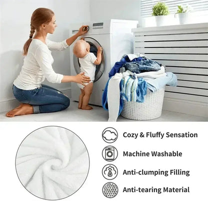 White plush blanket with soft fluffy texture and machine-washable anti-clumping filling for decorbites cozy flannel fleece