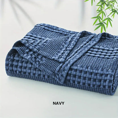 Navy blue bamboo cotton waffle blanket lightweight throw ideal for bedroom decorbites bamboo cotton collection