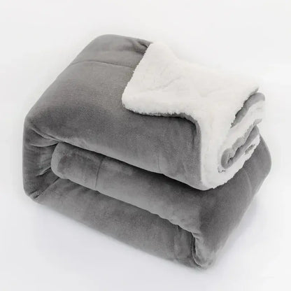 Gray plush throw blanket with soft white fleece lining double-layer lamb fleece blanket for bedroom use